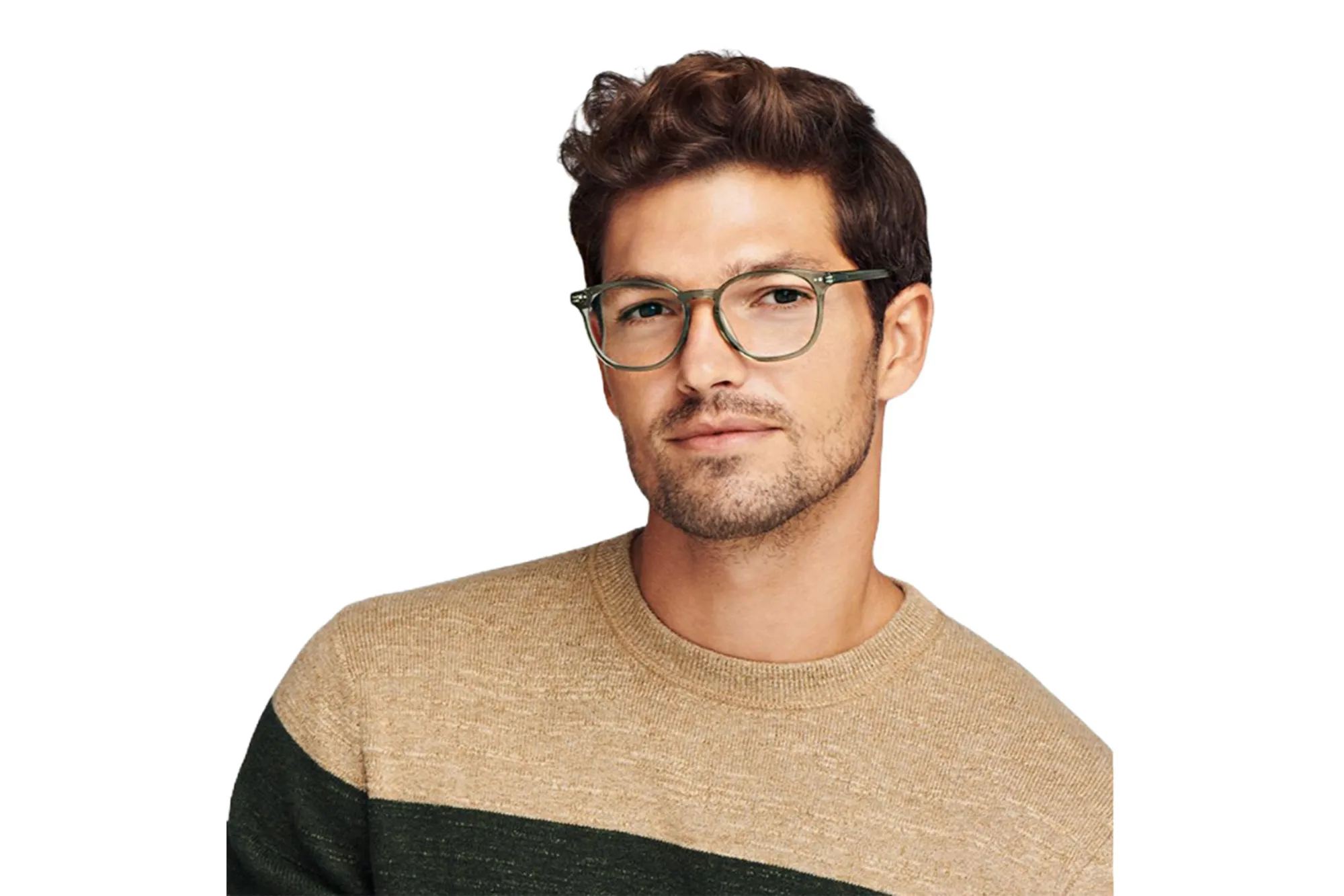 A model in blue light glasses