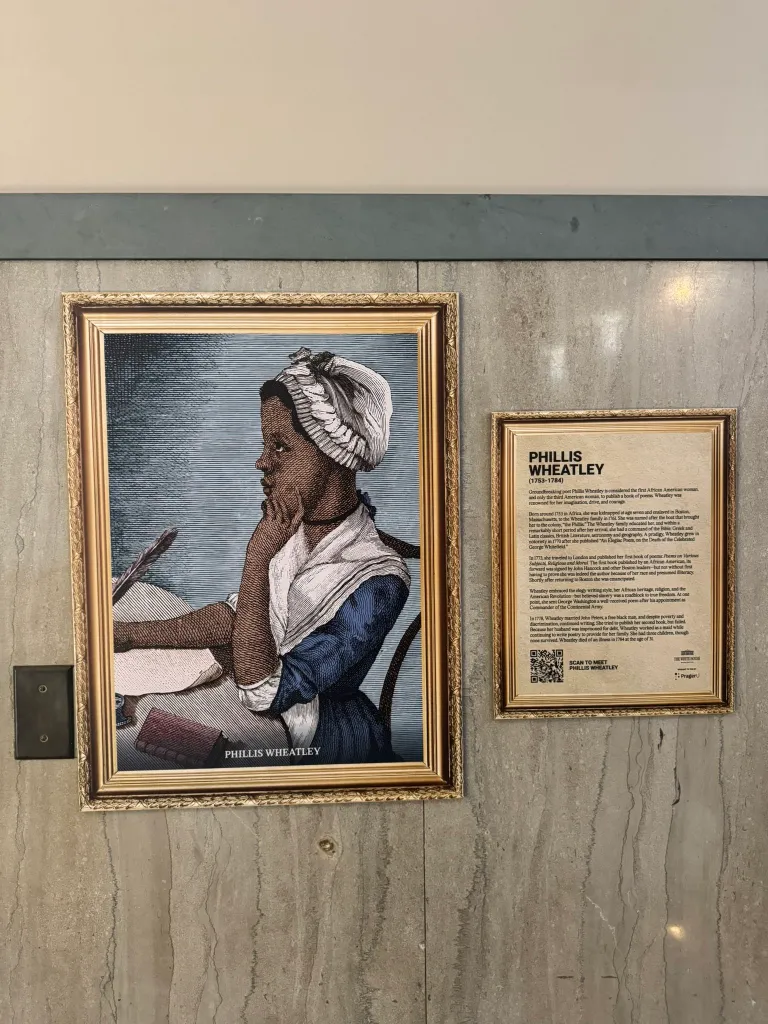 A portrait of Phillis Wheatley is displayed in the halls of the Nebraska State Capitol.
