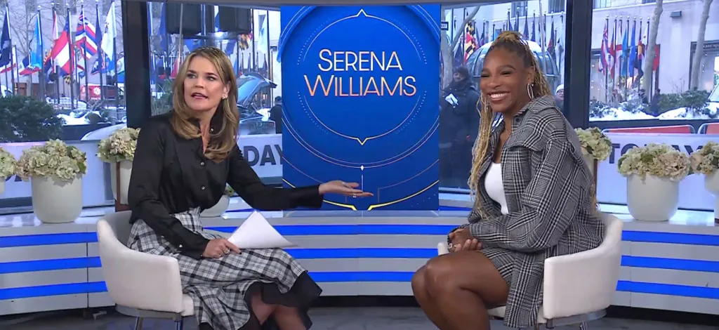 Savannah Guthrie interviewing Serena Williams in a TV studio.