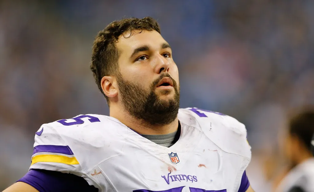 Matt Kalil #75 of the Minnesota Vikings looks to the sidelines.
