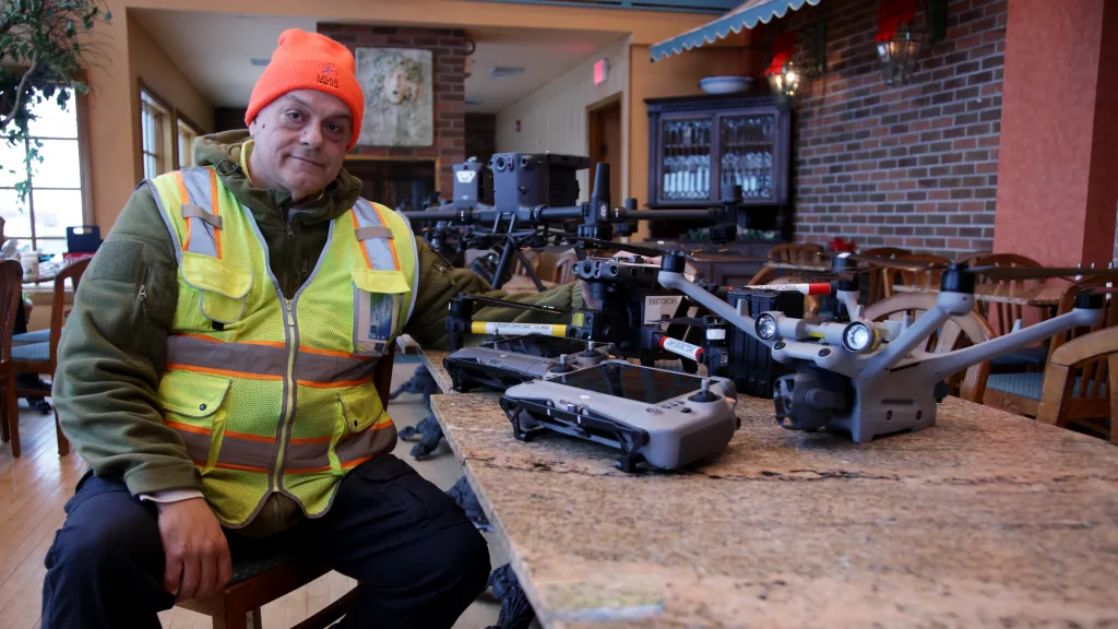 Michael A. Parziale shows his drones at his restaurant in Manasquan, New Jersey.