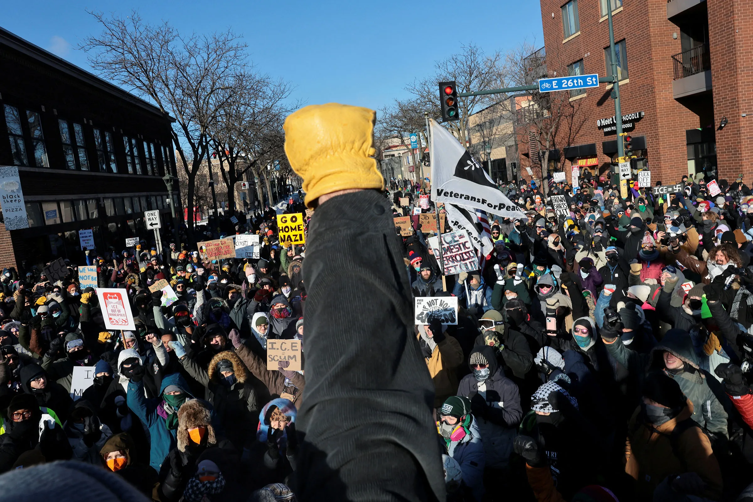 Protest against ICE after federal agents fatally shot a man while trying to detain him, in Minneapolis