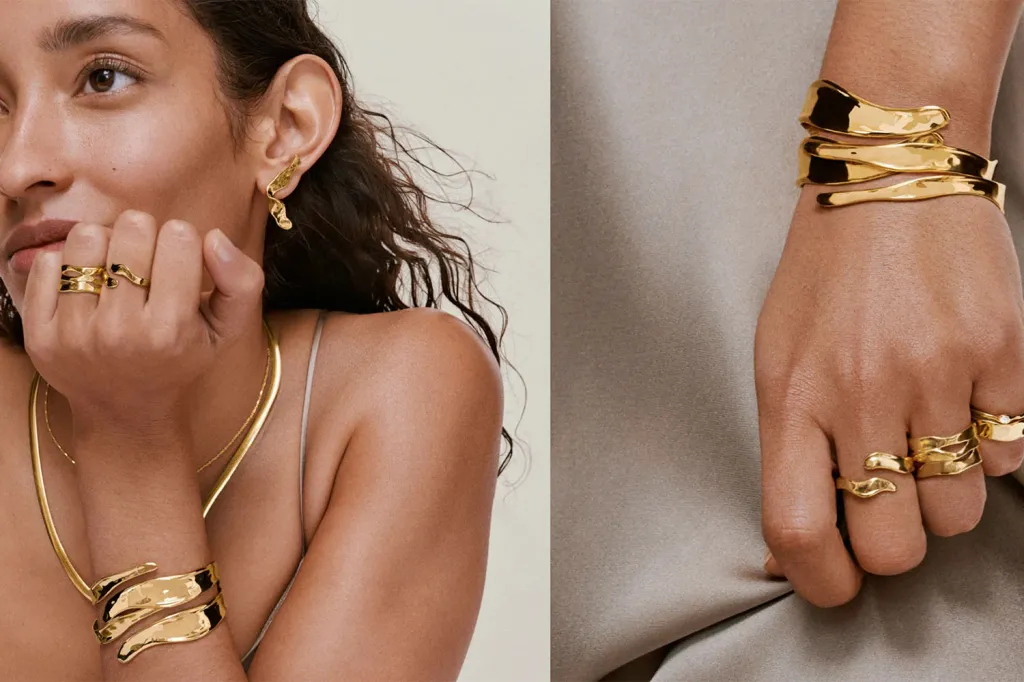 A woman wearing gold jewelry