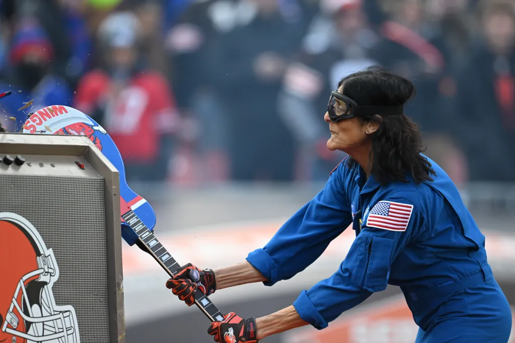 Suni Williams serves as the Dawg Pound Captain before a Cleveland Browns game against the Buffalo Bills on Dec. 21, 2025.