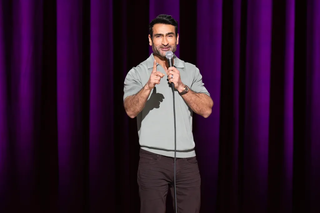 Kumail Nanjiani doing stand up. 