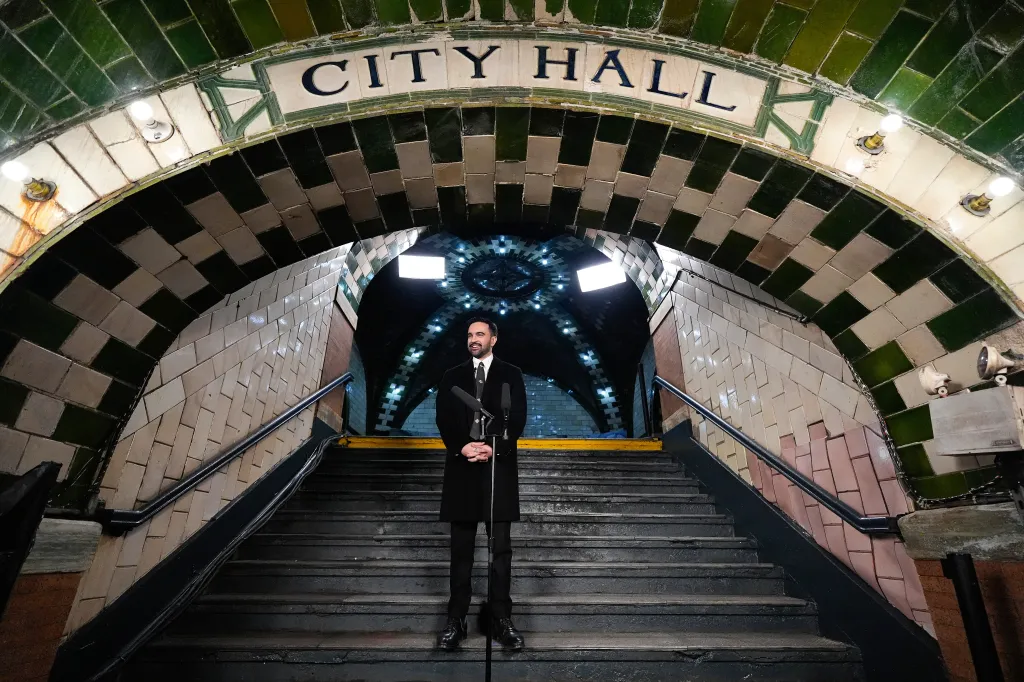 New York Mayor Zohran Mamdani speaks after taking the oath of office inside the the Old City Hall subway station, Thursday, Jan. 1, 2026, in New York.