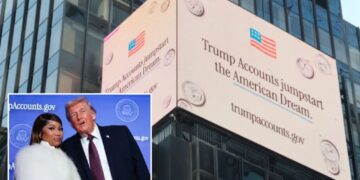 Billboard touting ‘Trump Accounts’ airs in Times Square — as Nicki Minaj joins forces with prez for kid initiative