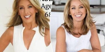 Denise Austin flaunts ageless physique in same white swimsuit 36 years apart
