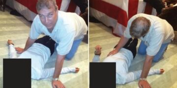 Andrew Mountbatten-Windsor appears to be crouching over woman in creepy photos from DOJ’s latest Epstein files dump