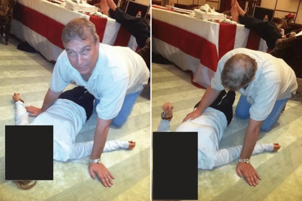 Andrew Mountbatten-Windsor appears to be crouching over woman in creepy photos from DOJ’s latest Epstein files dump