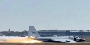 Flaming NASA plane makes dramatic belly landing at Texas airport