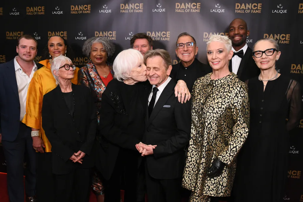 Noah Fosse, Donna Wood, Twyla Tharp, Connie Boss Alexander, Shirley MacLaine, Allen Greenberg, Mikhail Baryshnikov, Kenny Ortega, Patricia Ward Kelly, Drè Rose, and Janet Eilber attend the inaugural Dance Hall of Fame ceremony.