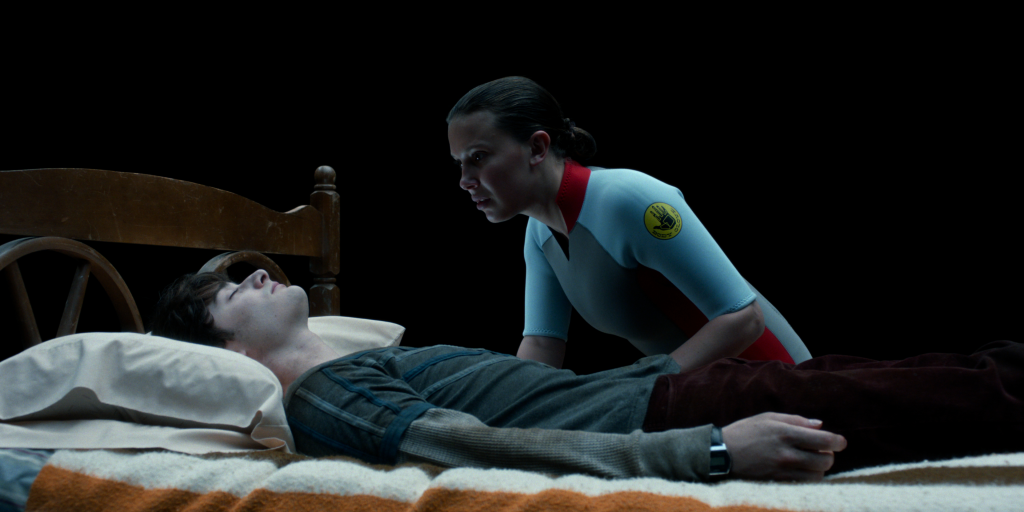 Noah Schnapp as Will Byers and Millie Bobby Brown as Eleven in 