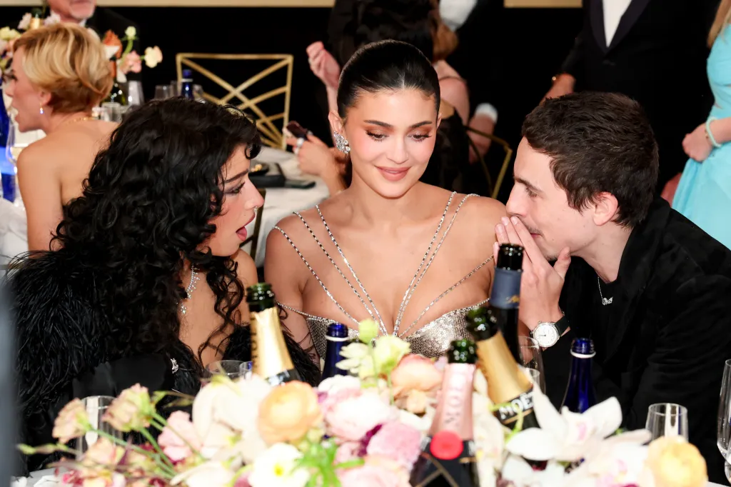Odessa A'zion, Kylie Jenner, and Timothée Chalamet at the 83rd Annual Golden Globes.