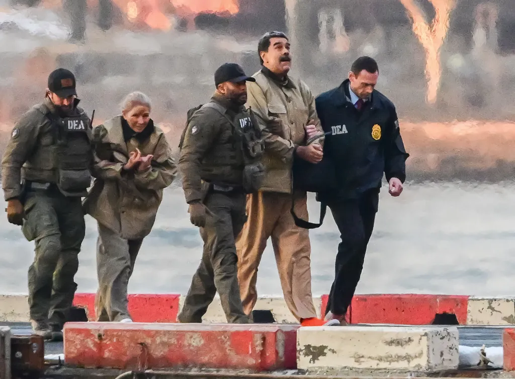 Ousted Venezuelan President Nicolás Maduro and his wife, Cilia Flores, are escorted by DEA agents.