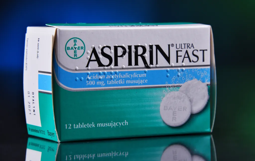 Two packages of Bayer Aspirin Ultra Fast tablets.