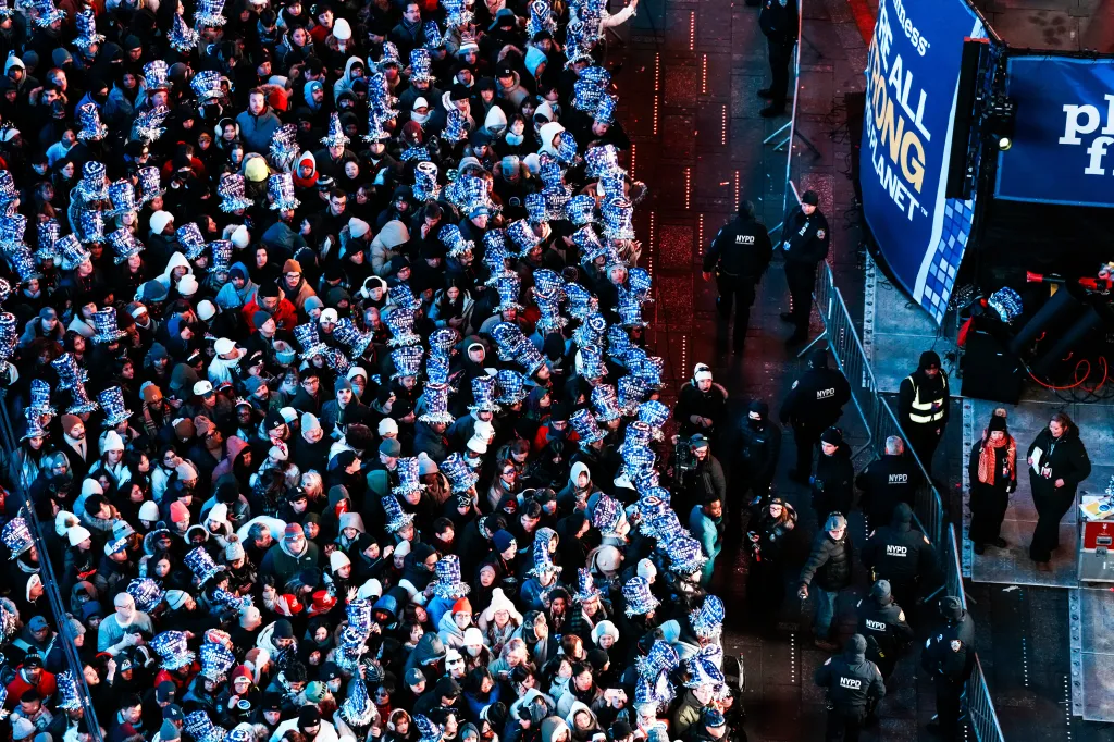 People arrive to Times Square during New Year's Eve celebration on Wednesday, Dec. 31, 2025, in New York.