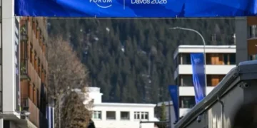 Anti-Trump message lights up Davos ahead of president’s big speech