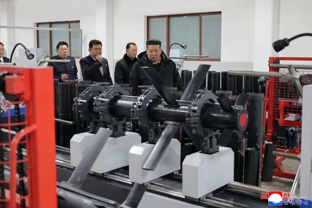 Kim Jong Un tours a factory involved in making tactical guided weapons at an undisclosed location in North Korea on Jan. 3, 2026.