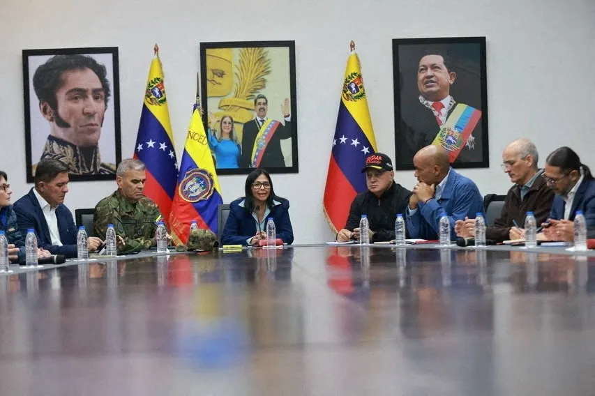 A photograph posted by Delcy Rodriguez, the acting President of Venezuela, on her Instagram account shows her attending a meeting