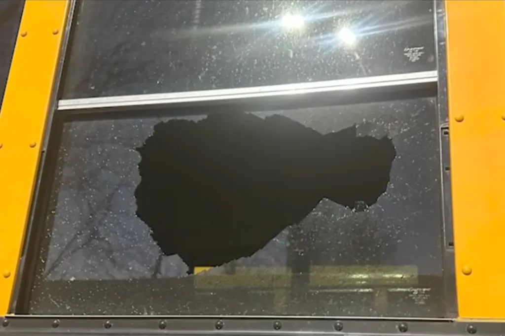 A school bus was struck by a baseball-sized rock thrown off an overpass in New Jersey on Jan. 7, 2026.