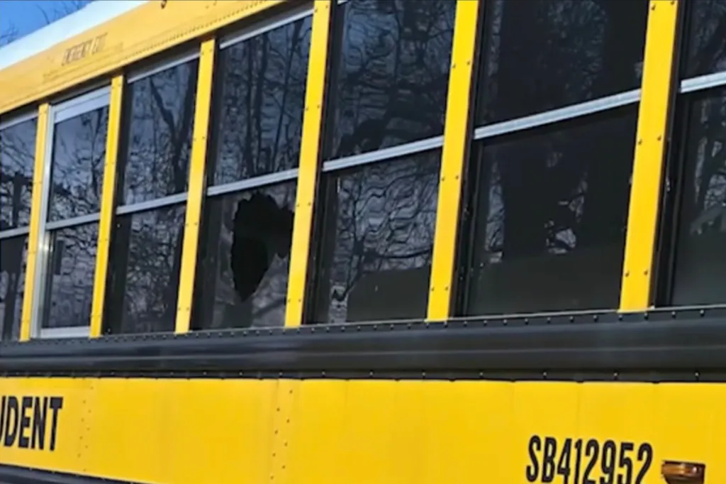 A school bus was struck by a baseball-sized rock thrown off an overpass in New Jersey on Jan. 7, 2026.