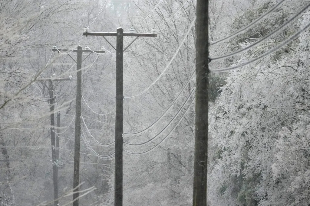 Snow covered power lines seen in Nashville, Tenn. during the winter storm.