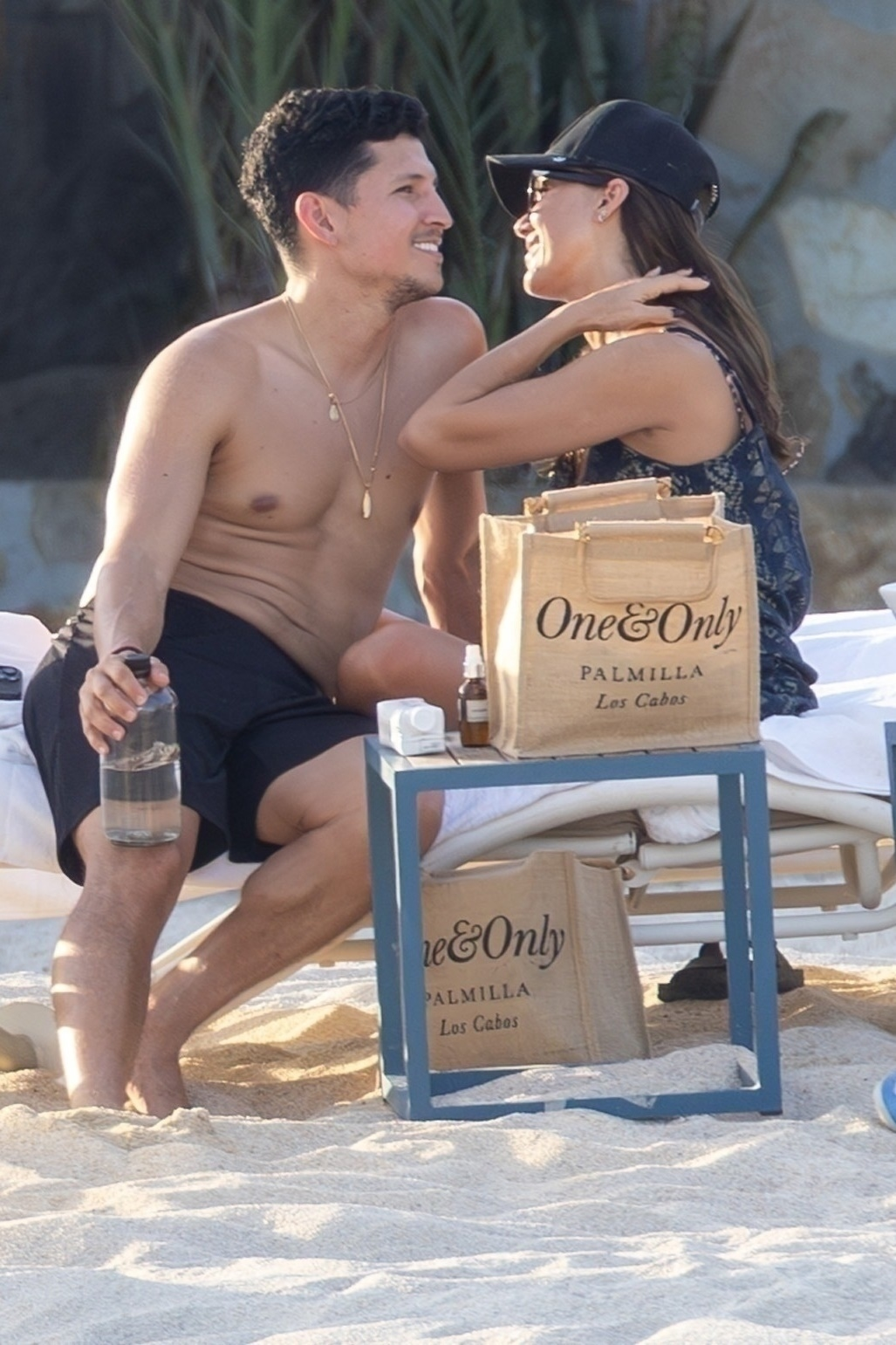 Jessica Alba and Danny Ramirez on a beach in Cabo.