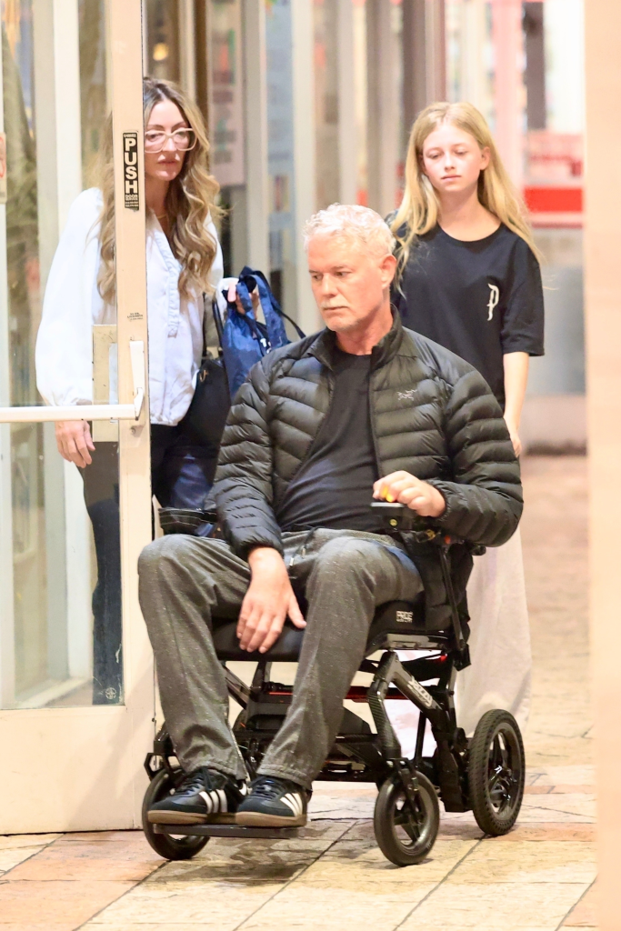 Eric Dane in a wheelchair with Rebecca Gayheart and daughter Georgia in West Hollywood.