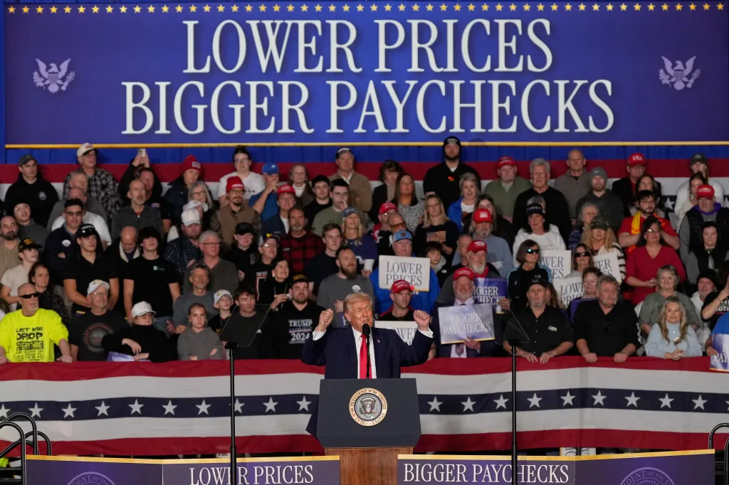 President Donald Trump speaks about the economy at a rally Tuesday, Jan. 27, 2026, in Clive, Iowa. 