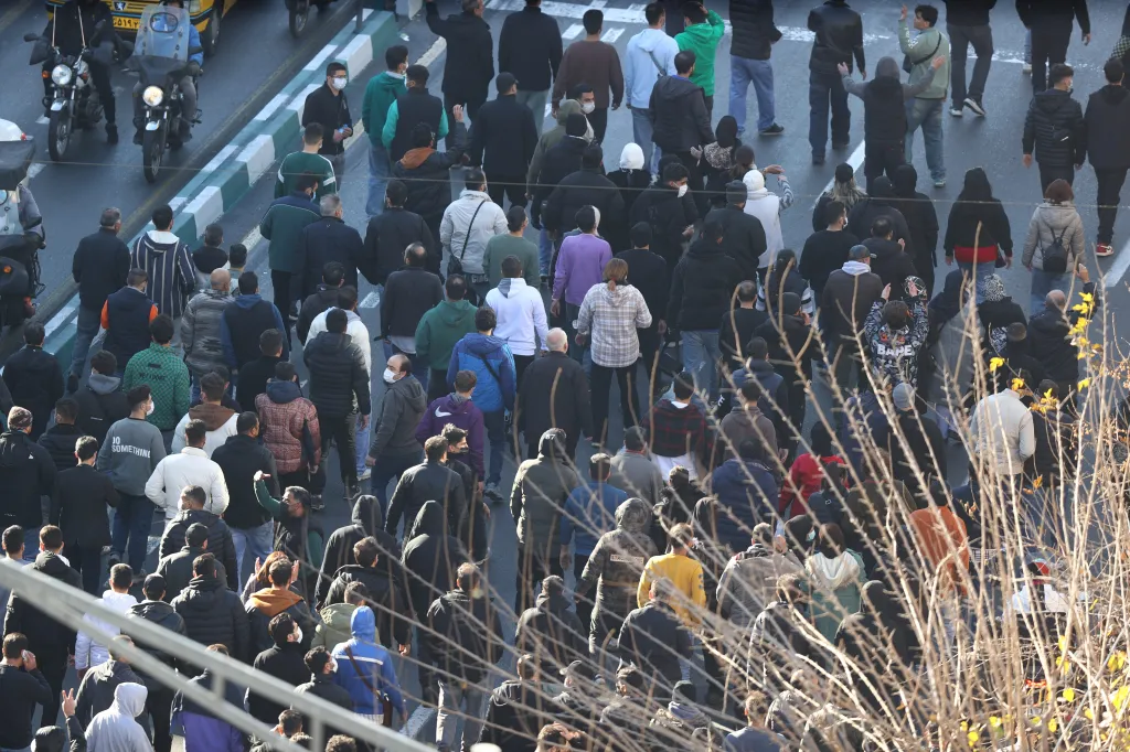 Protesters march in downtown Tehran, Iran.
