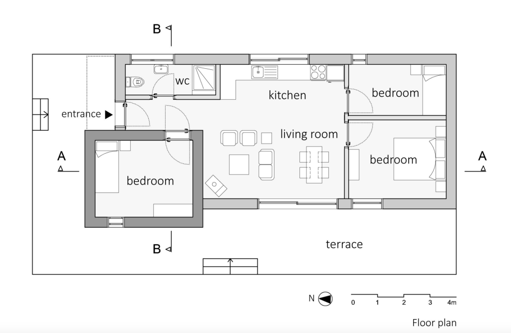 The left-hand side of the floorplan shows the extra padding of walls around Cakir's bedroom for additional protection.