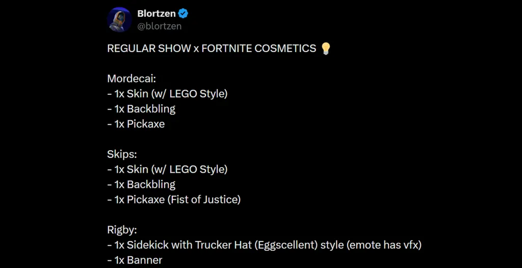Regular Show Fortnite Bundle Items Leaked