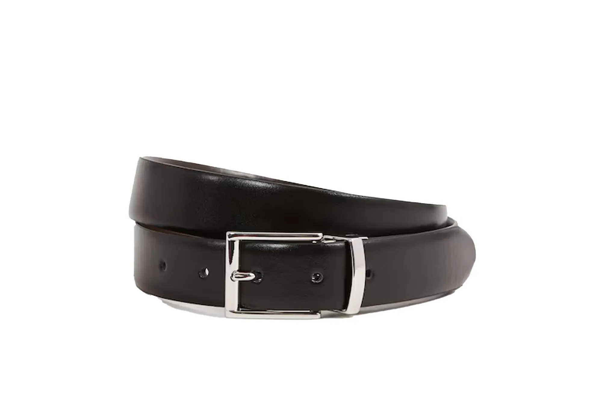 Reiss Black leather belt with a silver buckle.