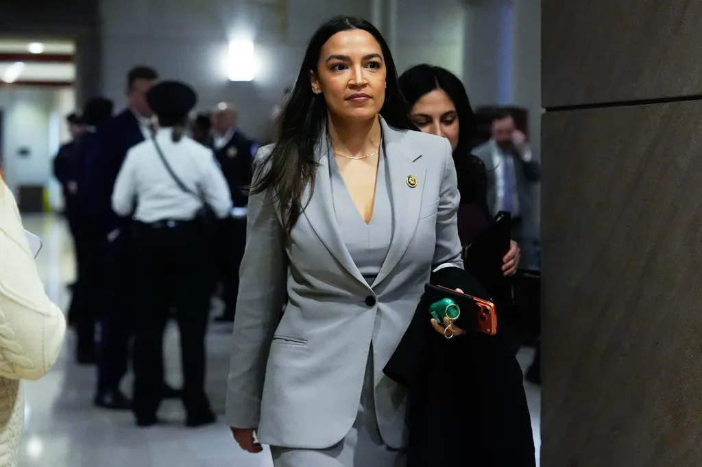 Alexandria Ocasio-Cortez departing a briefing at the Capitol.