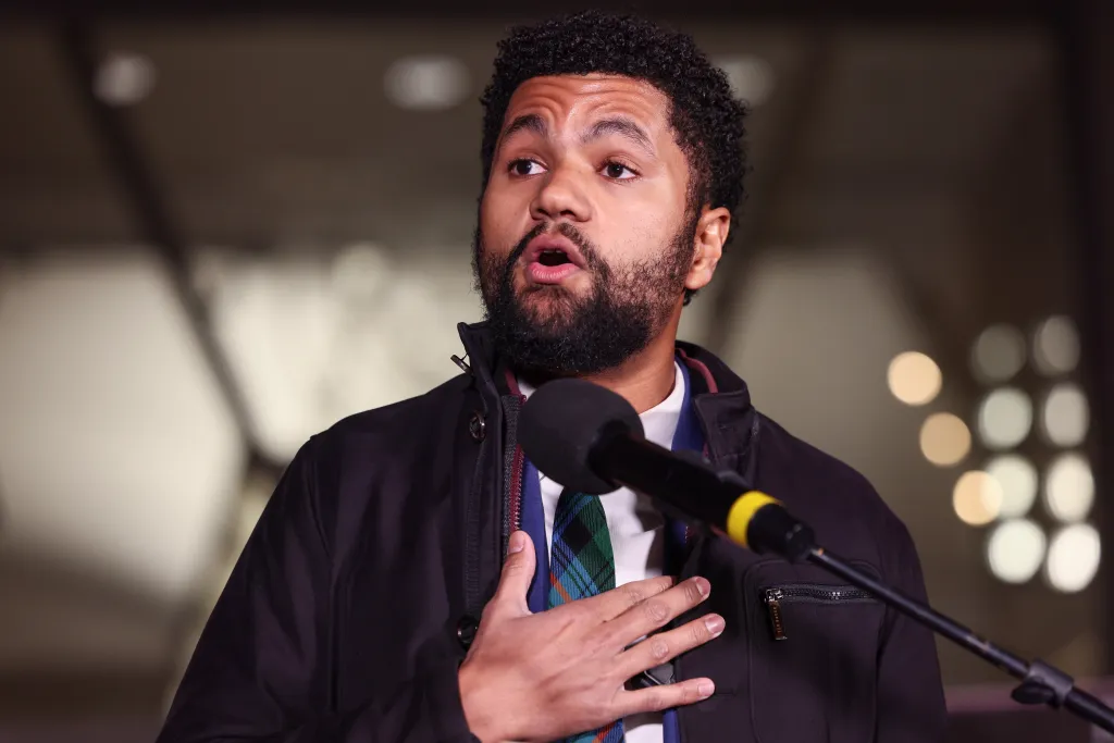 Rep. Maxwell Frost speaks during an anti-ICE protest in Washington, DC, on Jan. 13, 2026.