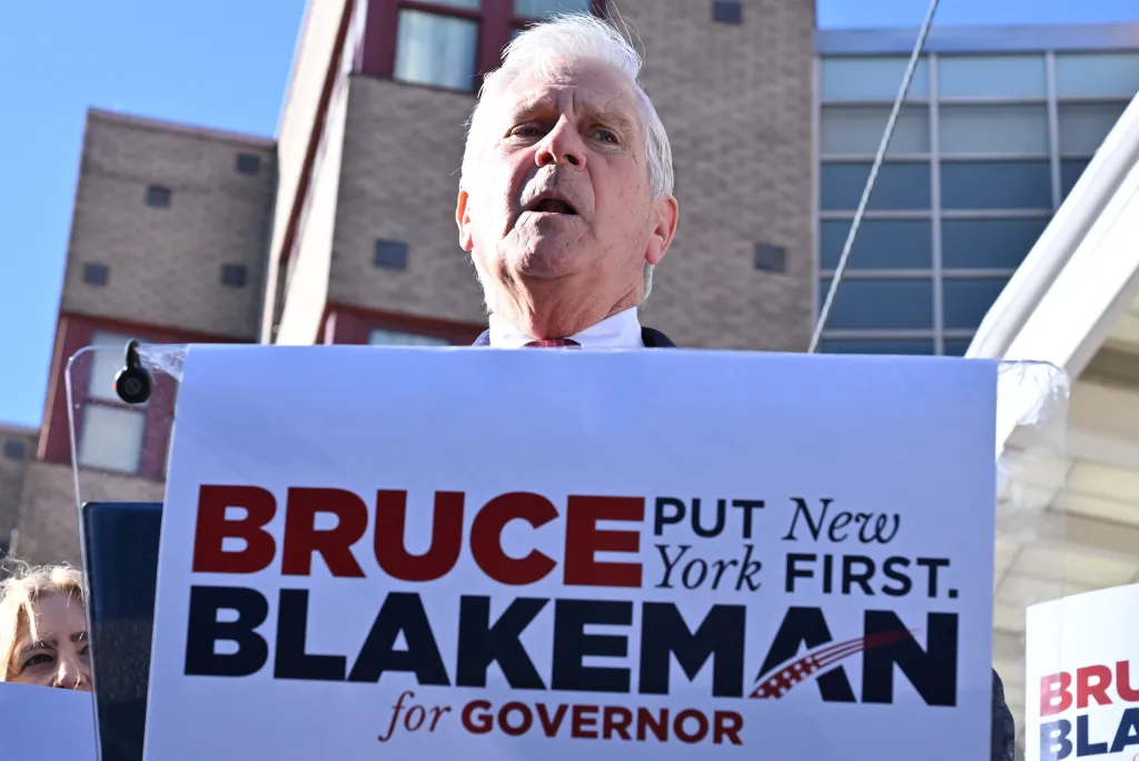 Bruce Blakeman speaking in Brooklyn at an event for his gubernatorial campaign.