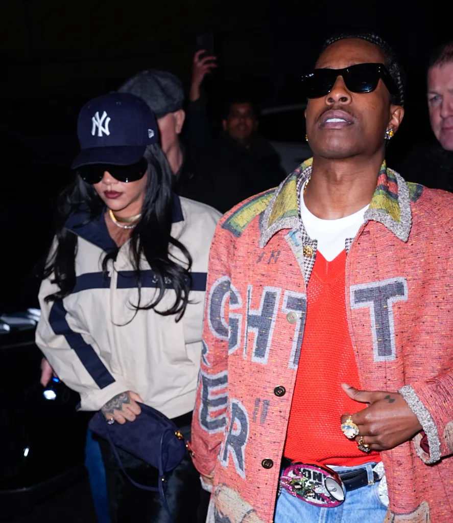 Rihanna and A$AP Rocky seen together at night.