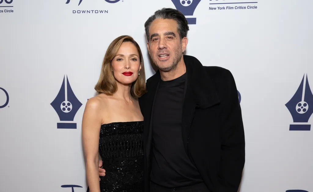 Rose Byrne and Bobby Cannavale posing together at an awards event.