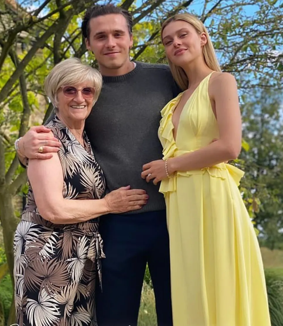 Sandra Beckham, Brooklyn Beckham, and Nicola Peltz at an engagement party.