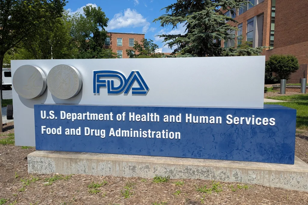 Sign for the U.S. Department of Health and Human Services, Food and Drug Administration (FDA).