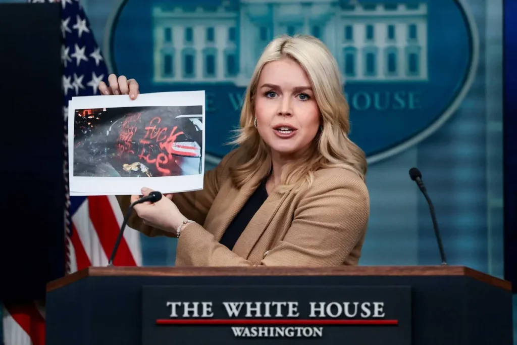 ‘Save us the outrage, sweetie’: Karoline Leavitt mocked after pearl-clutching moment