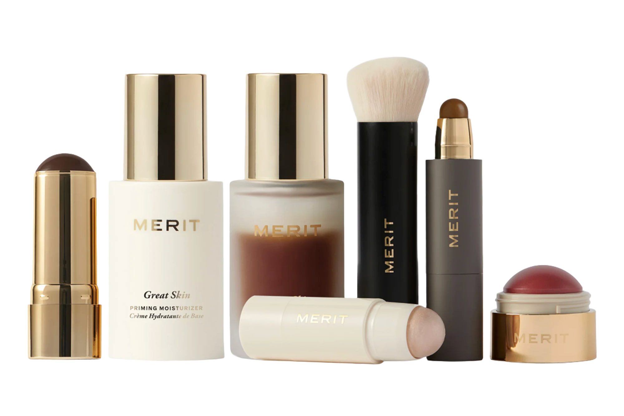 A collection of Merit beauty products.