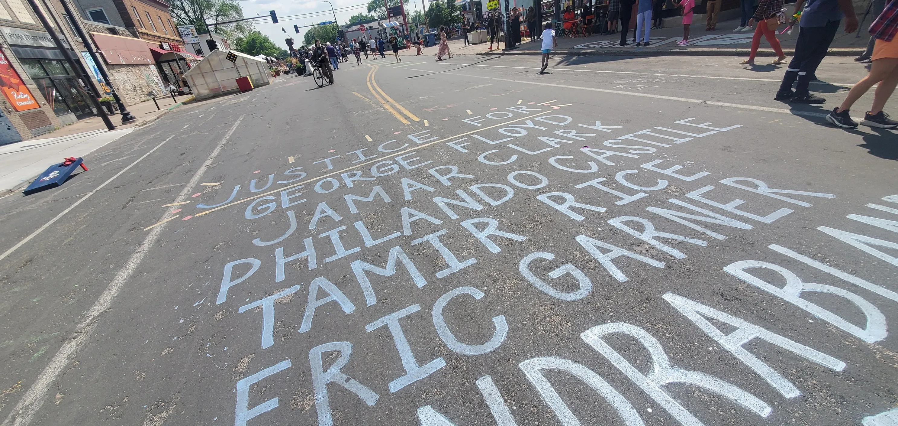 Community activists in Minneapolis painted names of Minnesotans and others who have lost their lives to state-sanctioned violence.
