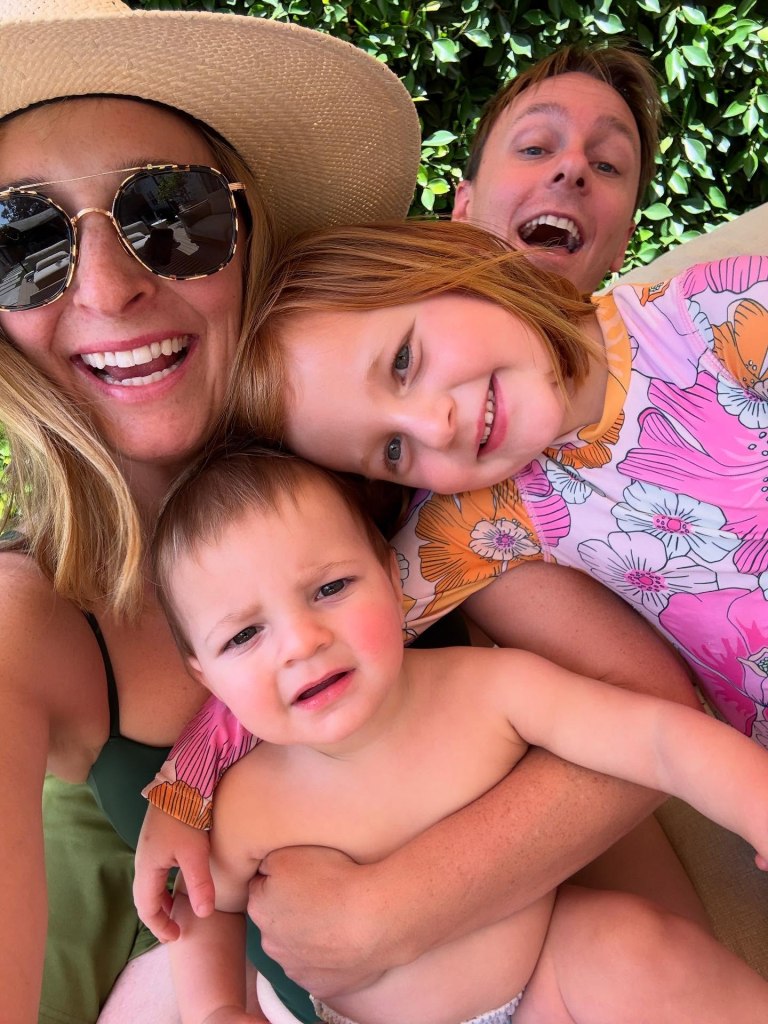 Family photo of Gaby Dalkin, her husband, and two children.