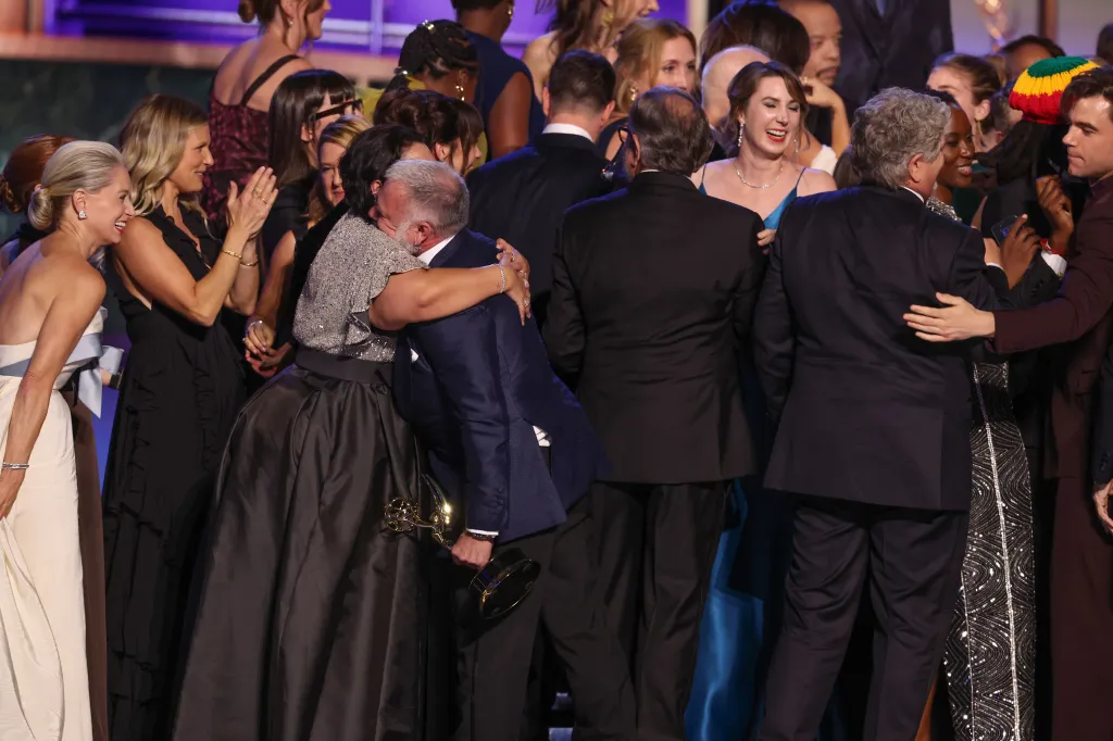 The team from The Pitt accepting the Emmy for Outstanding Drama Series.