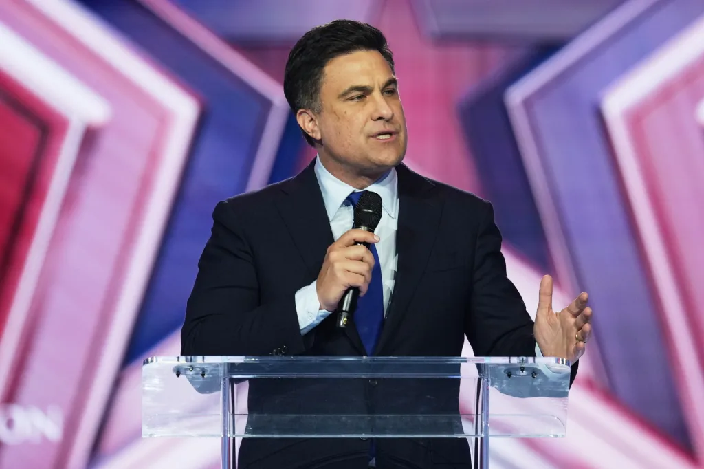 Nate Morris speaks at Turning Point USA's AmericaFest 2025.