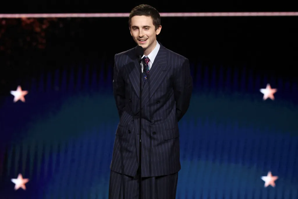 Timothée Chalamet accepting the Best Actor Award for 