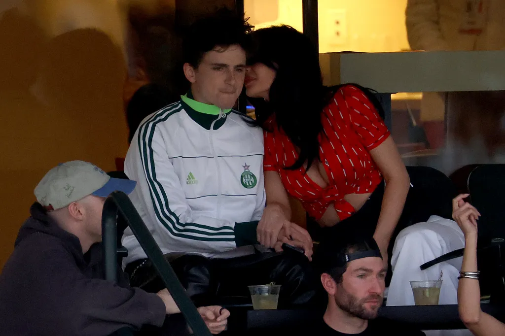 Timothée Chalamet and Kylie Jenner attend a match at the BNP Paribas Open.