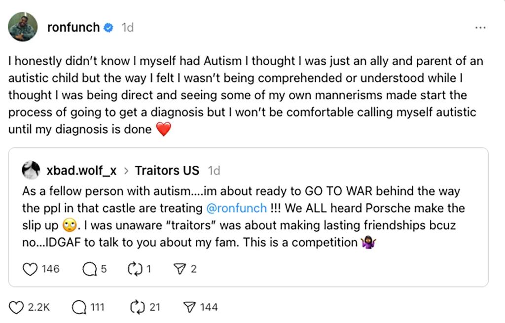 Ron Funches reveals he has autism. 